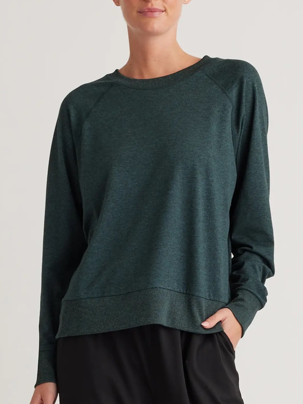 Quince Flow Knit Pullover Crew in Heather Green Women's Sz Small